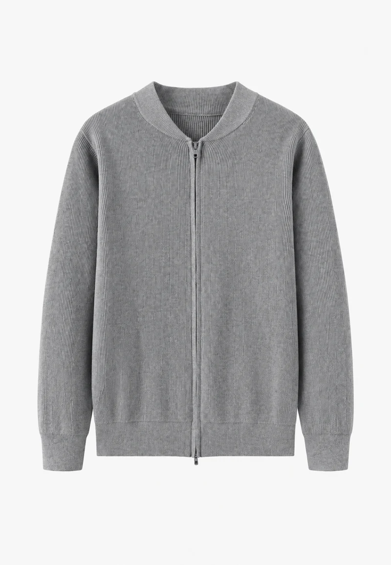 Herrenpullover mit Rippenstrick, hohem Kragen und halbem Reißverschluss – Blaise