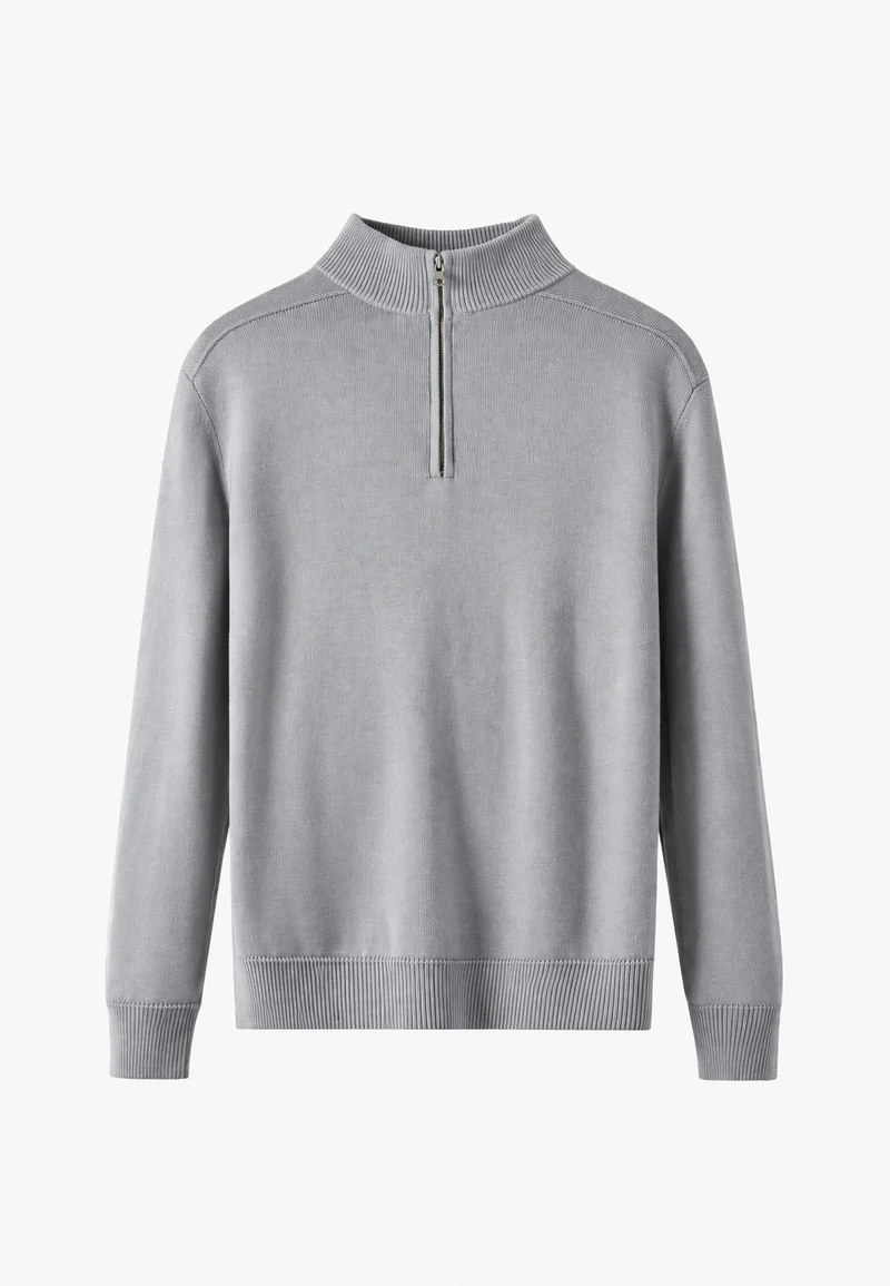 Herrenpullover aus Merinowolle mit halbem Reißverschluss und Stehkragen – Florent