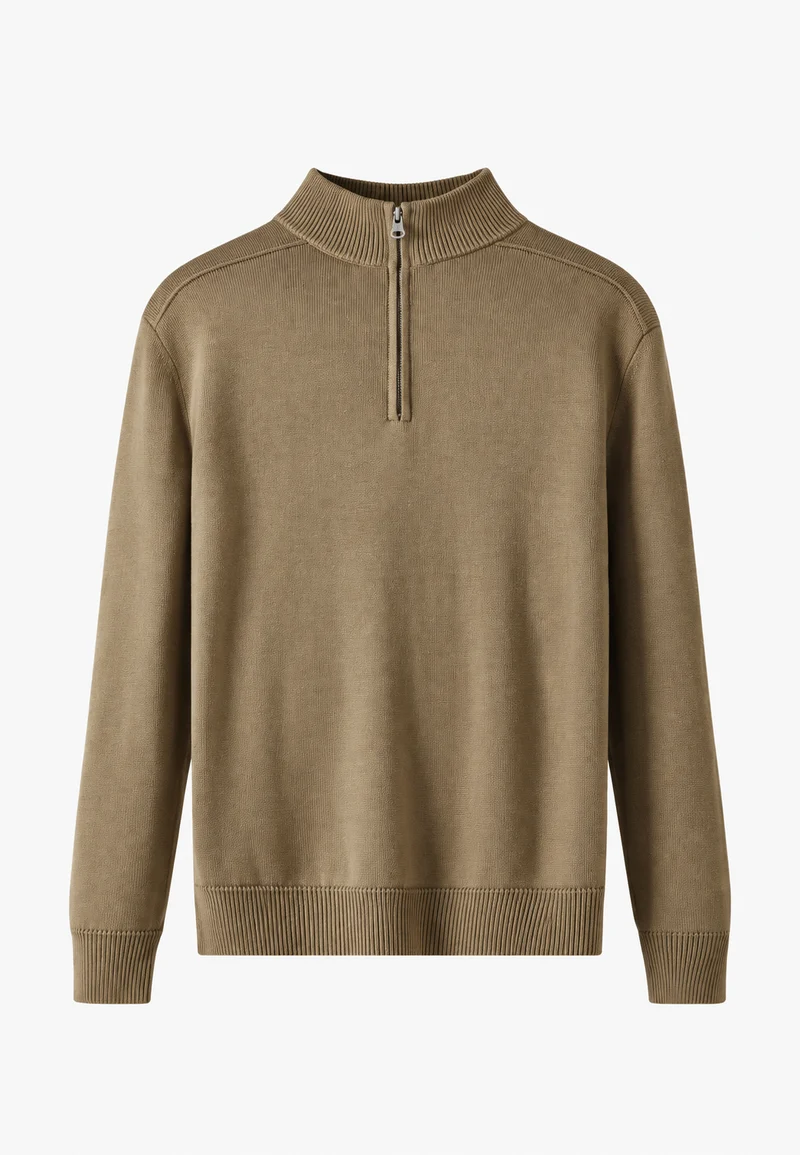 Herrenpullover aus Merinowolle mit halbem Reißverschluss und Stehkragen – Florent