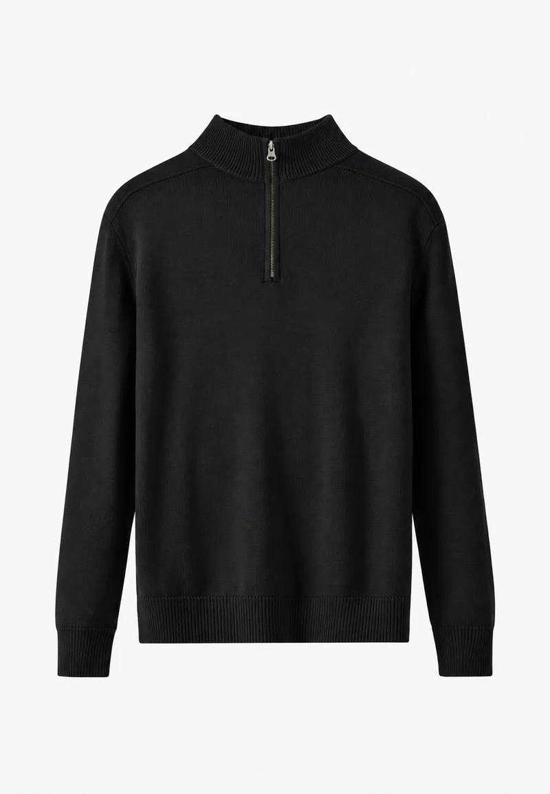 Herrenpullover aus Merinowolle mit halbem Reißverschluss und Stehkragen – Florent