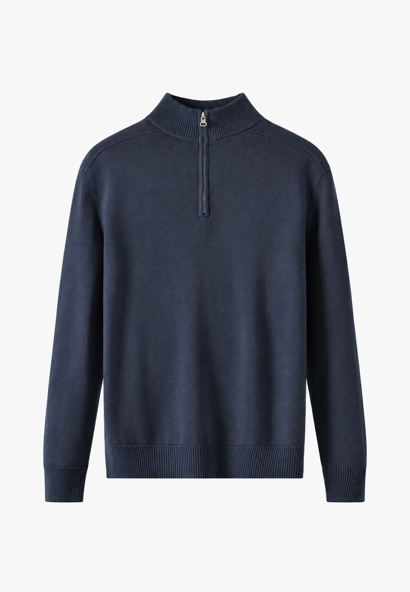 Herrenpullover aus Merinowolle mit halbem Reißverschluss und Stehkragen – Florent