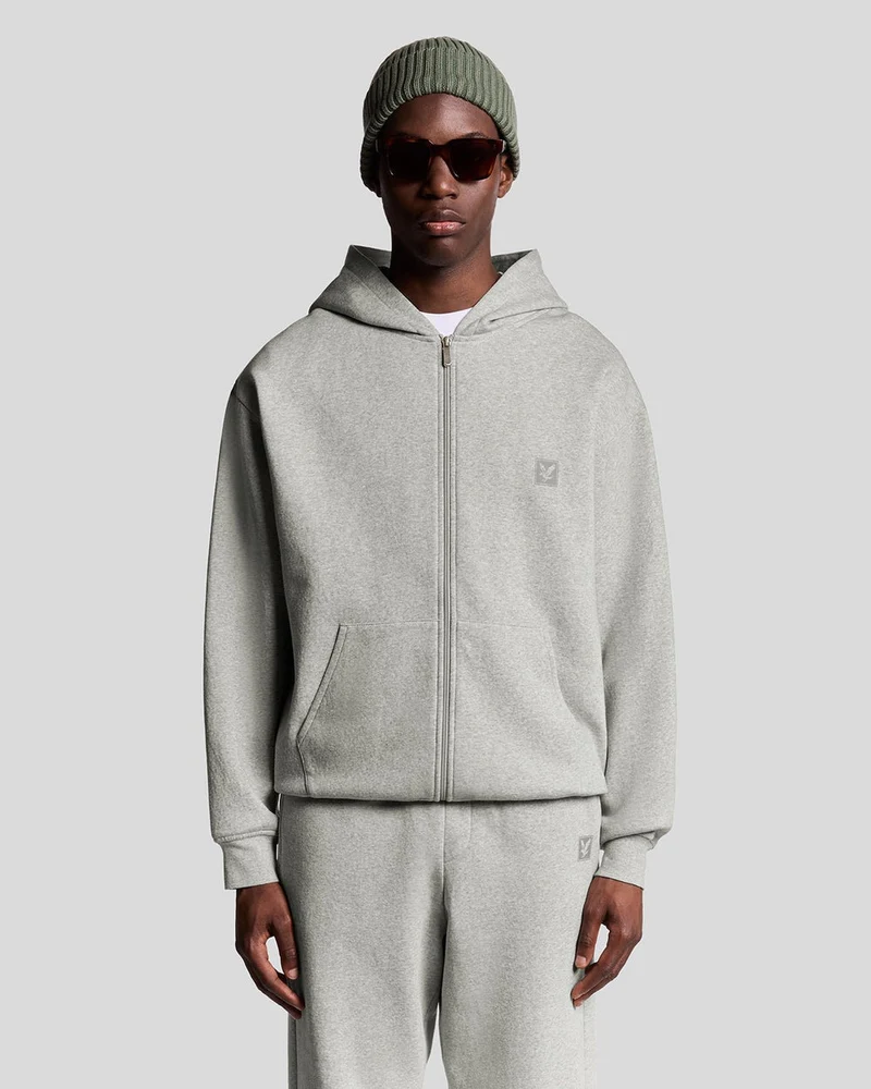 Lyle & Scott Herren-Loungewear-Kapuzenjacke mit durchgehendem Reißverschluss | Hellgrau meliert