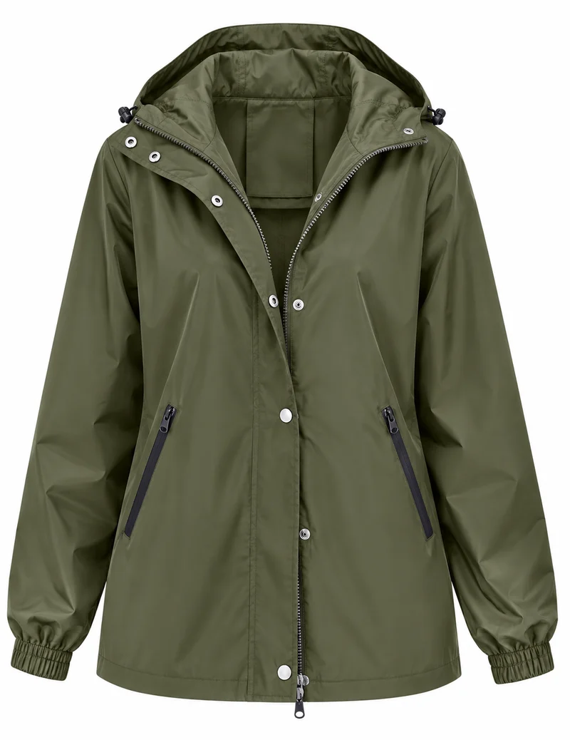 Wasserdichte Damen-Regenjacke mit Kapuze, Taschen und Reißverschluss – Verena