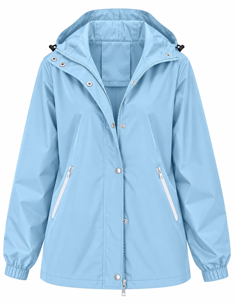 Wasserdichte Damen-Regenjacke mit Kapuze, Taschen und Reißverschluss – Verena
