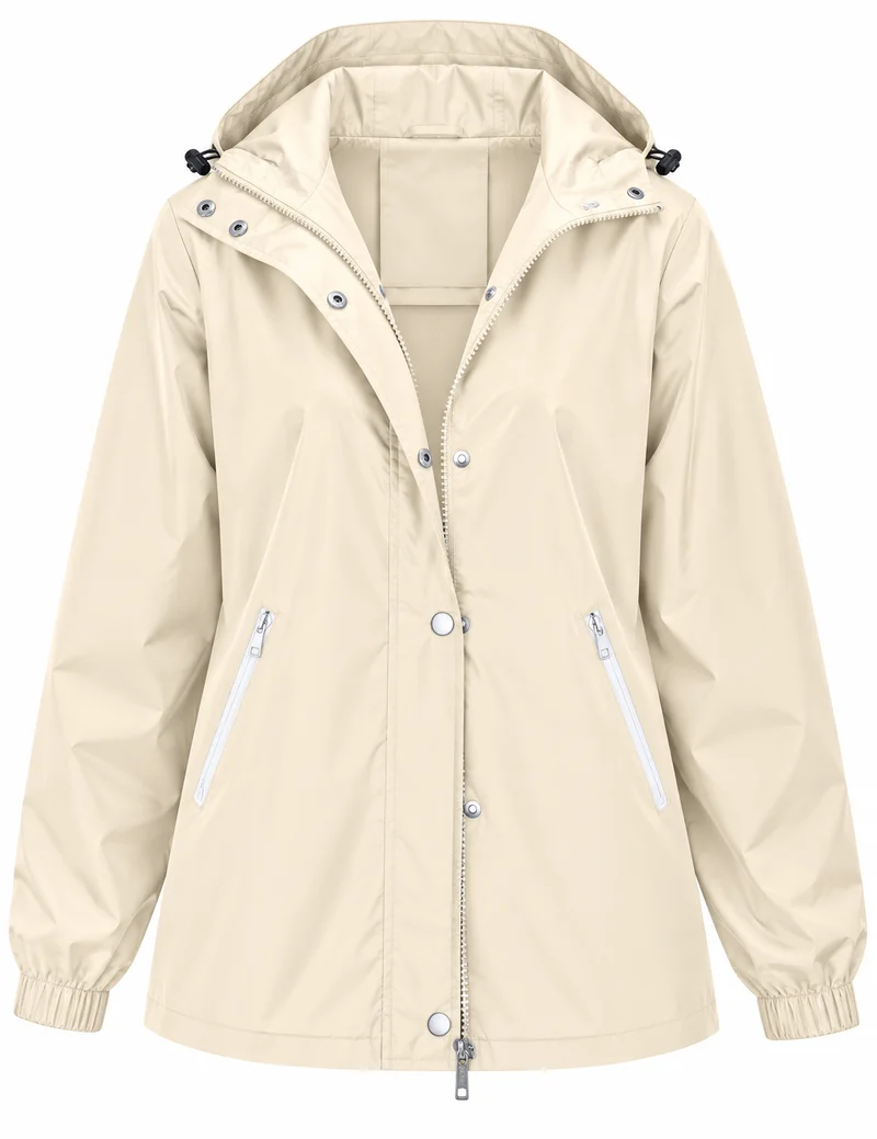 Wasserdichte Damen-Regenjacke mit Kapuze, Taschen und Reißverschluss – Verena