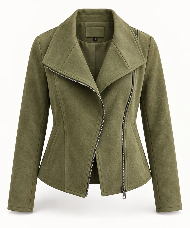 Damen-Bikerjacke in Wildlederoptik mit diagonalem Reißverschluss – Noémie