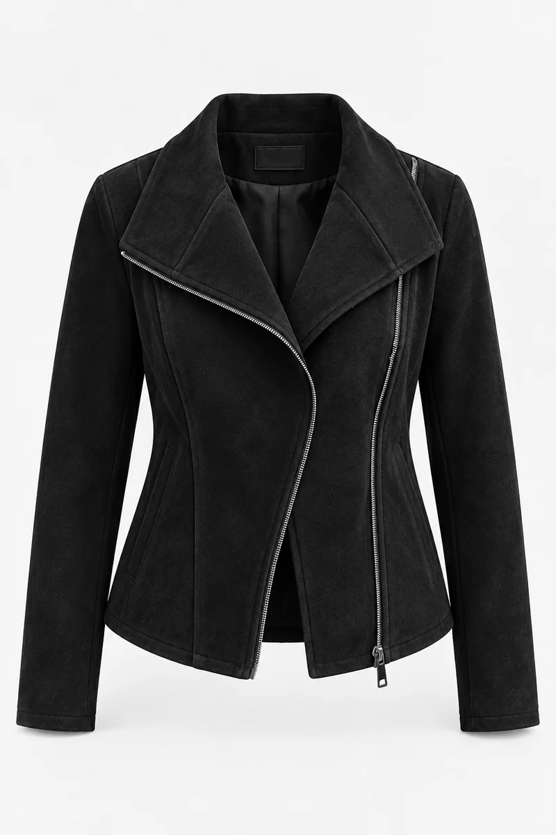 Damen-Bikerjacke in Wildlederoptik mit diagonalem Reißverschluss – Noémie