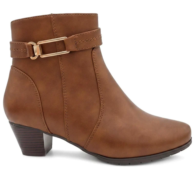 Wide Fit Smart Buckle Detail Ankle Boots - WBINS44006 / 329 745 - Tan