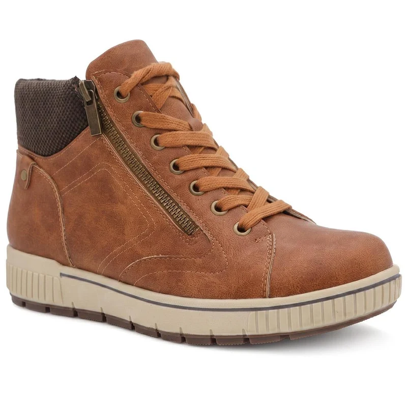 Wide Fit Zip & Lace Fasten Hi-Tops - SIN44002 / 329 614 - Tan