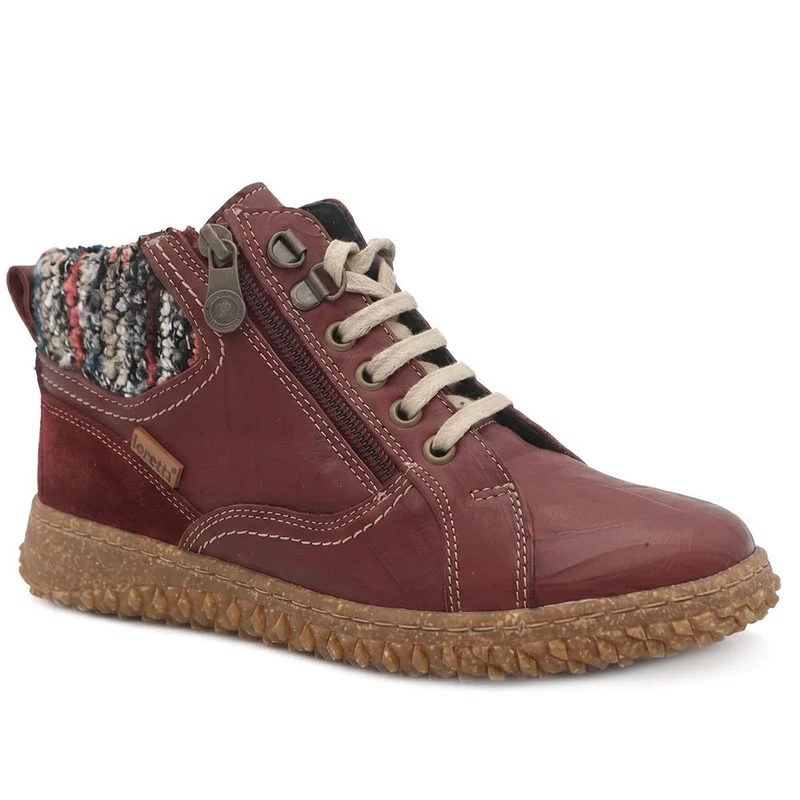Loretta Zip & Lace Knitted Cuff Ankle Boots - HAK44000 / 329 615 - Burgundy
