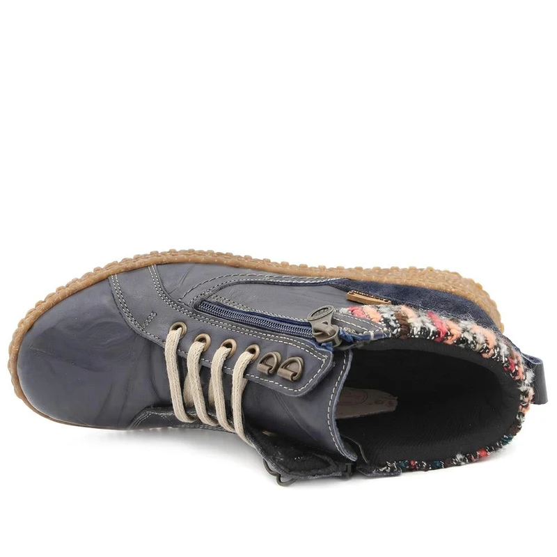 Loretta Zip & Lace Knitted Cuff Ankle Boots - HAK44000 / 329 615 - Navy