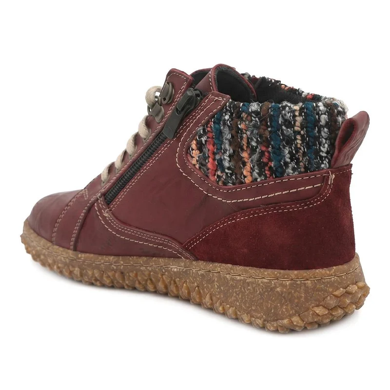 Loretta Zip & Lace Knitted Cuff Ankle Boots - HAK44000 / 329 615 - Burgundy