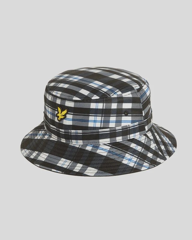 Lyle & Scott Tartan-Bucket-Hat | Tiefschwarz/Weiß