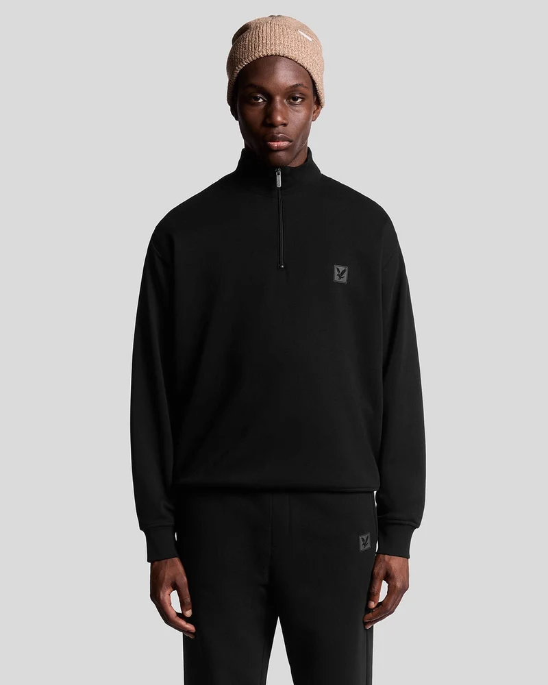 Lyle & Scott Herren-Lounge-Sweatshirt mit Viertelreißverschluss | Tiefschwarz