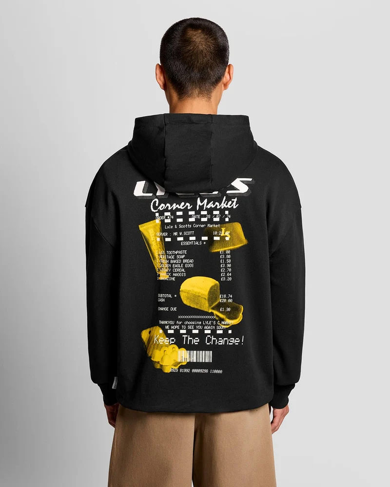 Lyle & Scott Corner Market Herren-Hoodie mit Grafikprint | Tiefschwarz