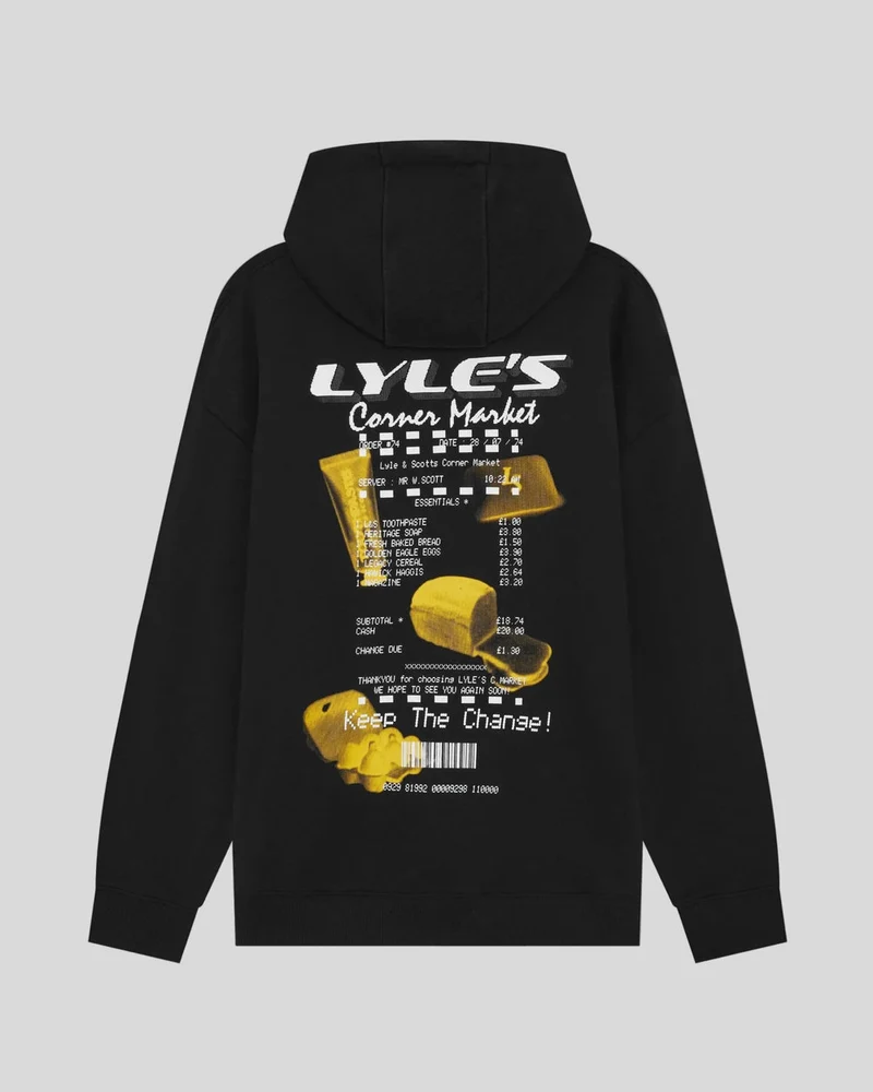 Lyle & Scott Corner Market Herren-Hoodie mit Grafikprint | Tiefschwarz