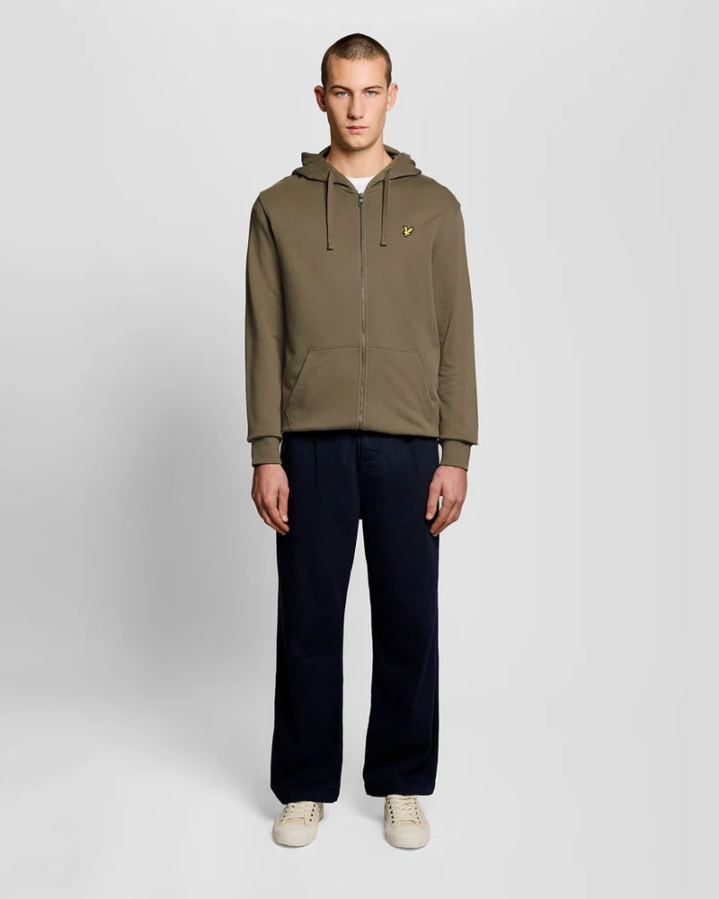 Lyle & Scott Herren-Kapuzenpullover aus Baumwolle mit durchgehendem Reißverschluss | Khaki-Asch