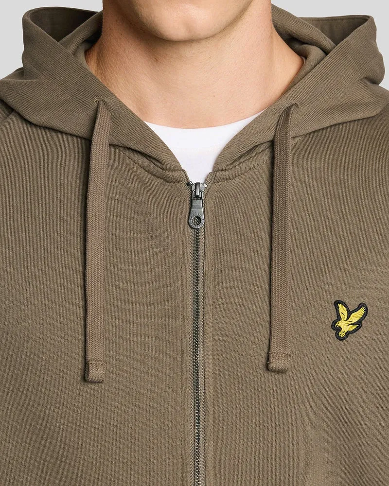 Lyle & Scott Herren-Kapuzenpullover aus Baumwolle mit durchgehendem Reißverschluss | Khaki-Asch