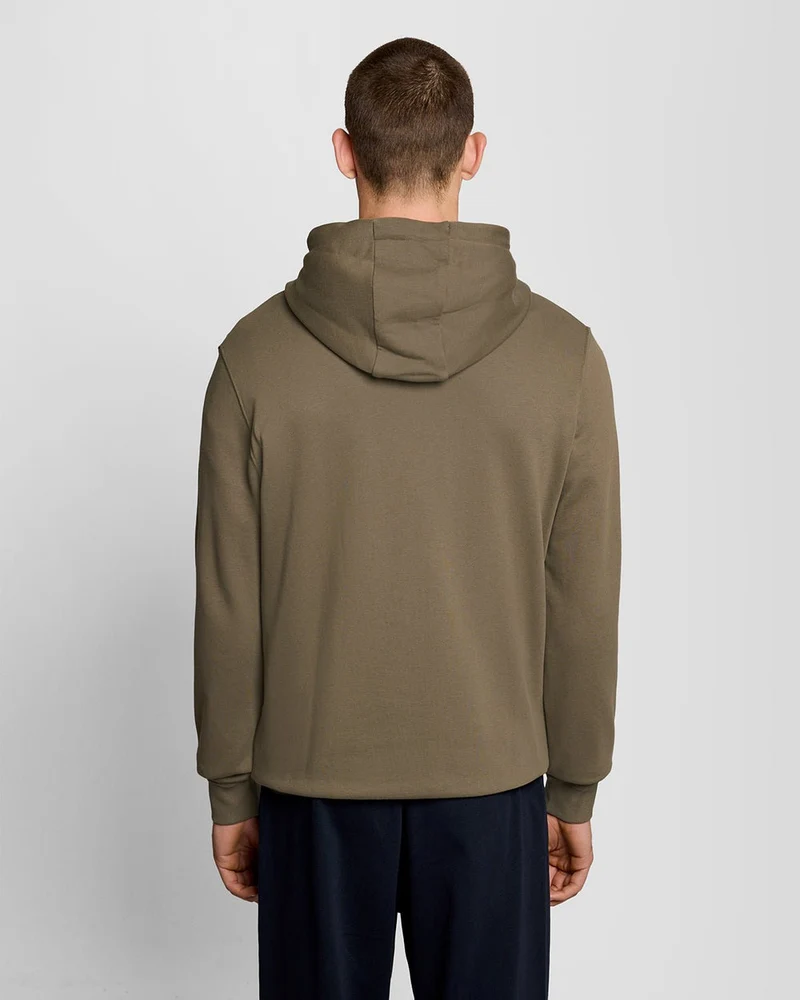 Lyle & Scott Herren-Kapuzenpullover aus Baumwolle mit durchgehendem Reißverschluss | Khaki-Asch