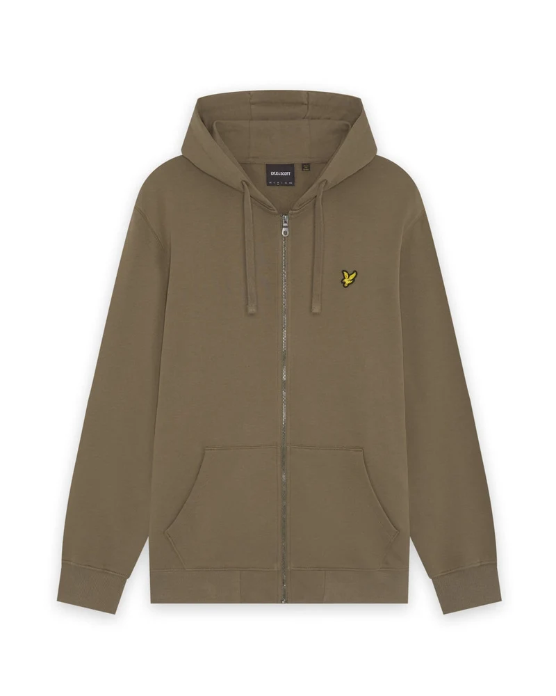 Lyle & Scott Herren-Kapuzenpullover aus Baumwolle mit durchgehendem Reißverschluss | Khaki-Asch