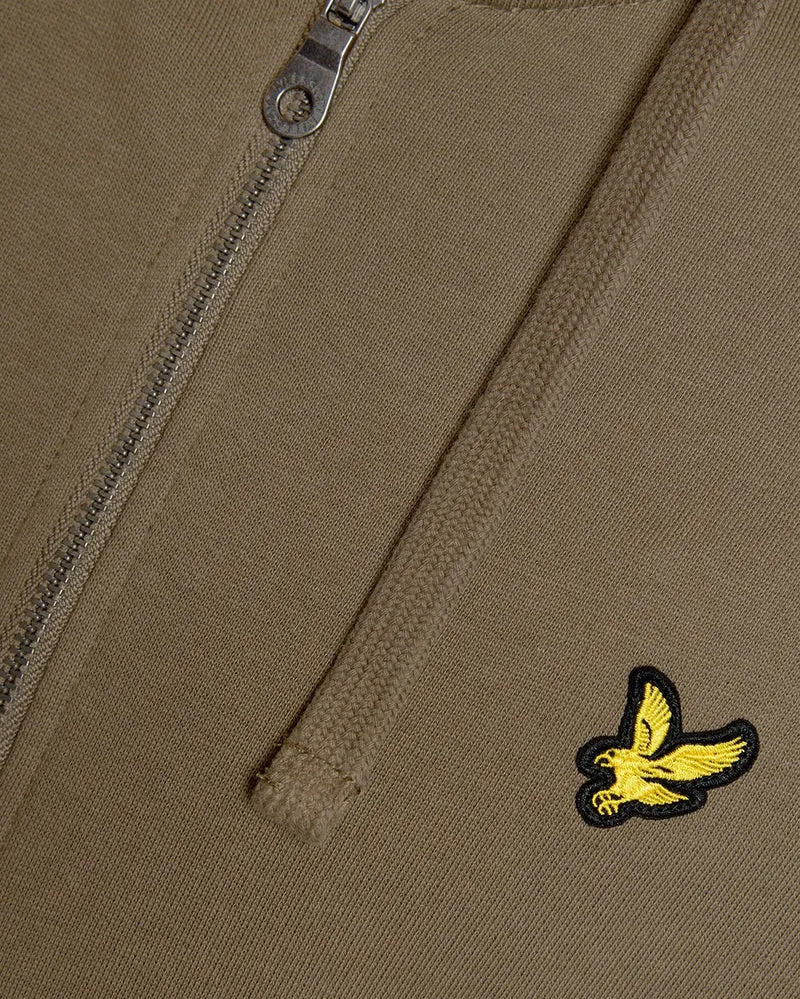 Lyle & Scott Herren-Kapuzenpullover aus Baumwolle mit durchgehendem Reißverschluss | Khaki-Asch