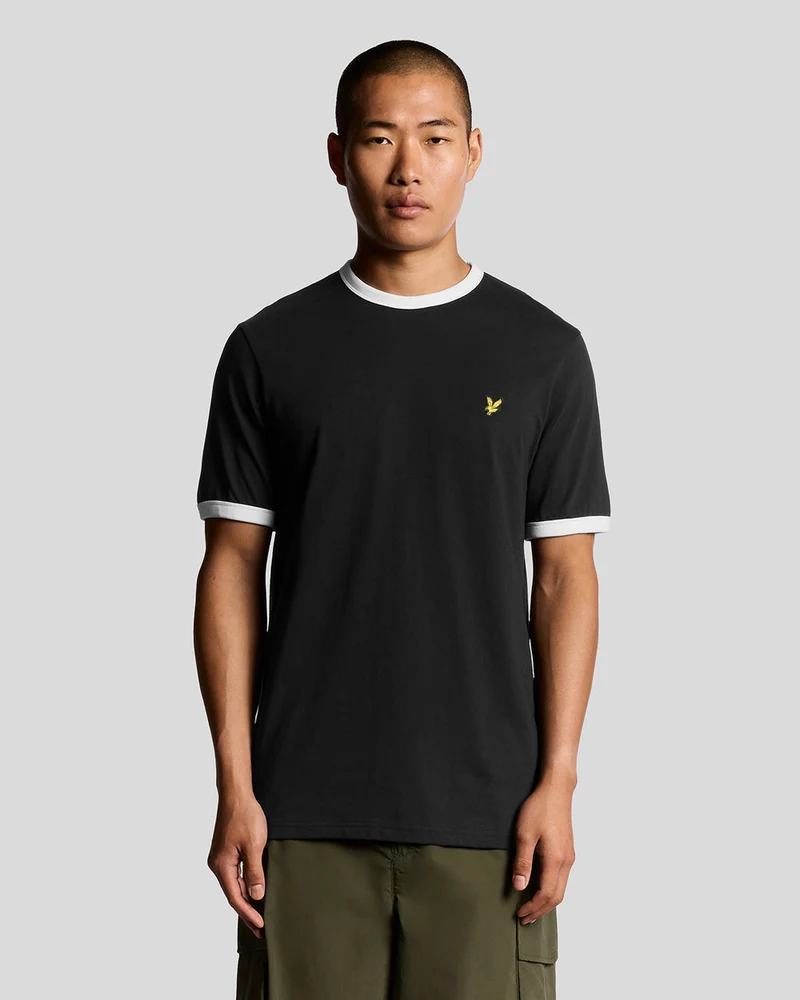 Lyle & Scott Herren-Ringer-T-Shirt | Tiefschwarz Weiß