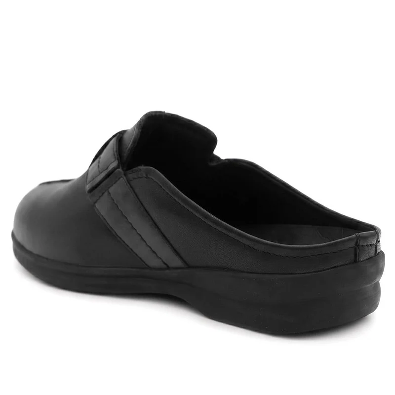 Extra Wide Leather Slip On Clogs - BELLIS / 330 166 - Black-Grey