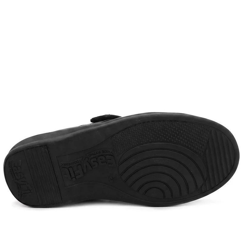 Extra Wide Leather Slip On Clogs - BELLIS / 330 166 - Black-Grey