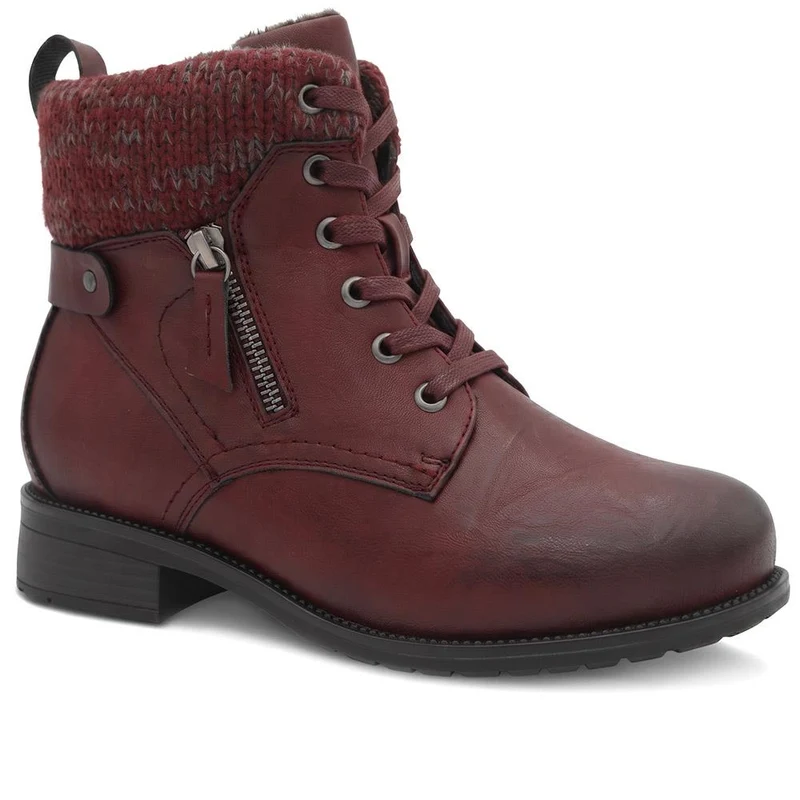 EasyFit Extra-Wide Knitted-Cuff Ankle Boots - ALEIDA / 326 748 - Burgundy