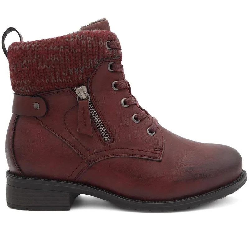 EasyFit Extra-Wide Knitted-Cuff Ankle Boots - ALEIDA / 326 748 - Burgundy