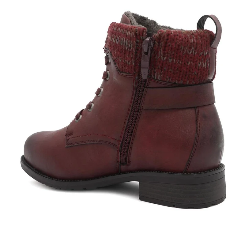 EasyFit Extra-Wide Knitted-Cuff Ankle Boots - ALEIDA / 326 748 - Burgundy