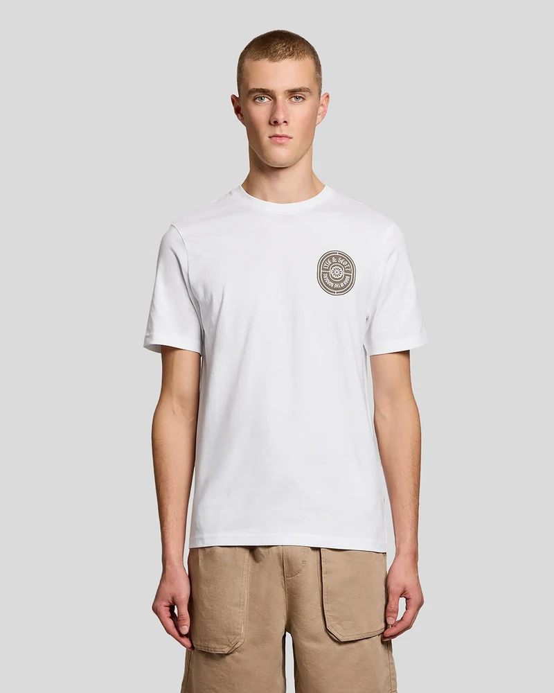 Lyle & Scott Herren-T-Shirt mit Borders Label Grafik | Weiß