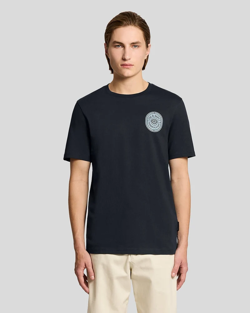 Lyle & Scott Herren-T-Shirt mit Borders Label-Grafik | Dunkelblau