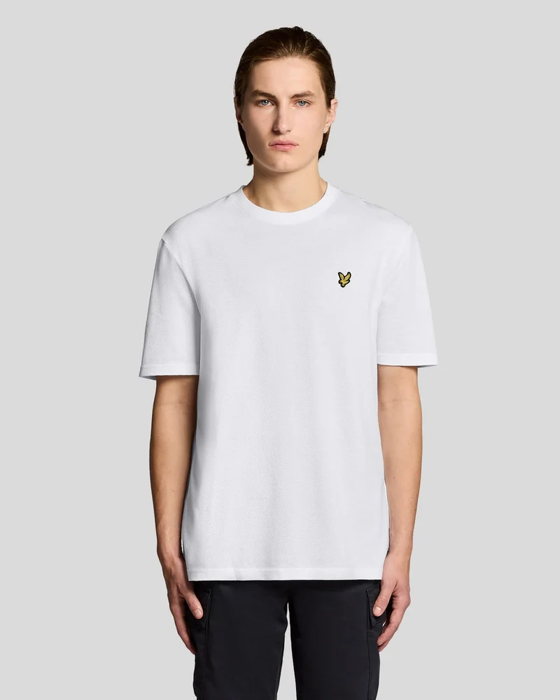 Lyle & Scott Herren-T-Shirt mit Popcorn-Jacquard-Muster | Weiß