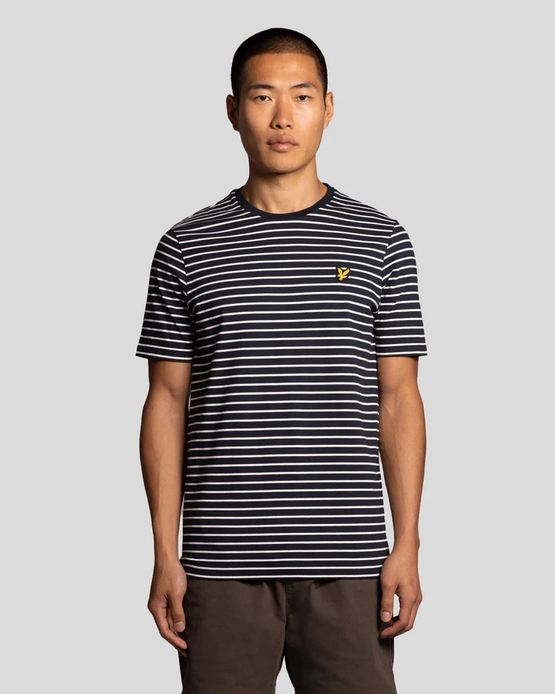 Lyle & Scott Herren-Piqué-T-Shirt mit Breton-Streifen | Dunkelblau Weiß