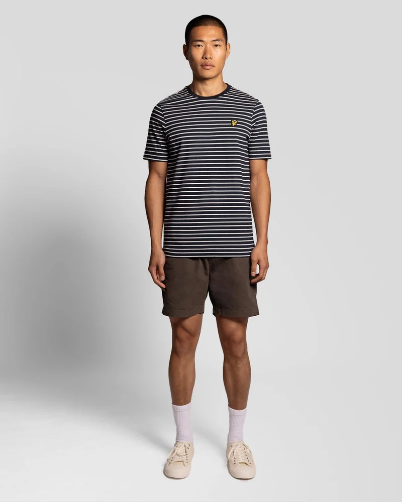 Lyle & Scott Herren-Piqué-T-Shirt mit Breton-Streifen | Dunkelblau Weiß