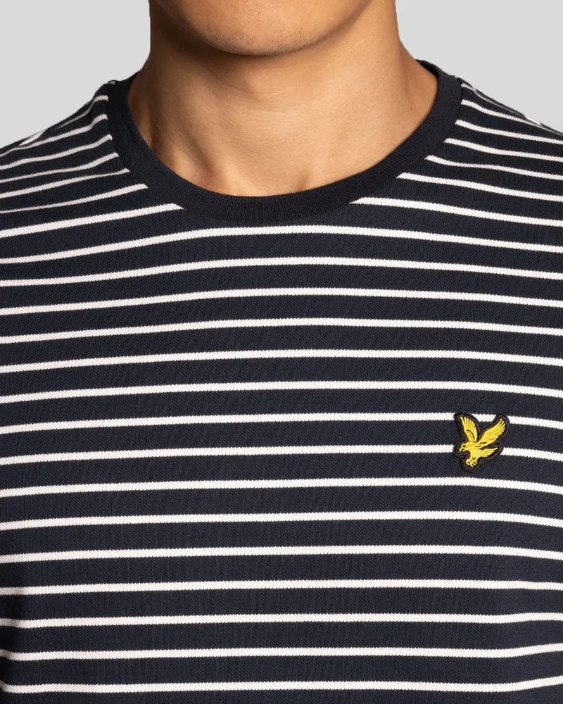 Lyle & Scott Herren-Piqué-T-Shirt mit Breton-Streifen | Dunkelblau Weiß