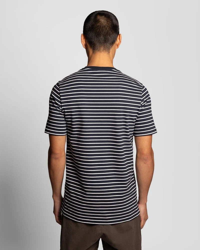 Lyle & Scott Herren-Piqué-T-Shirt mit Breton-Streifen | Dunkelblau Weiß