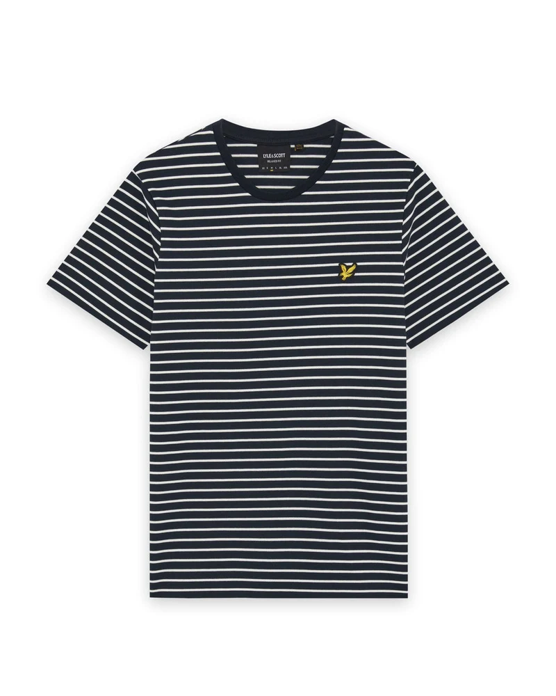 Lyle & Scott Herren-Piqué-T-Shirt mit Breton-Streifen | Dunkelblau Weiß
