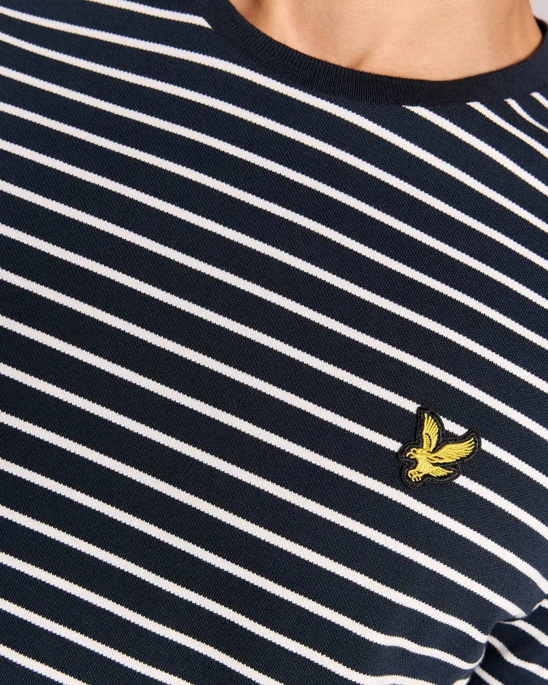 Lyle & Scott Herren-Piqué-T-Shirt mit Breton-Streifen | Dunkelblau Weiß