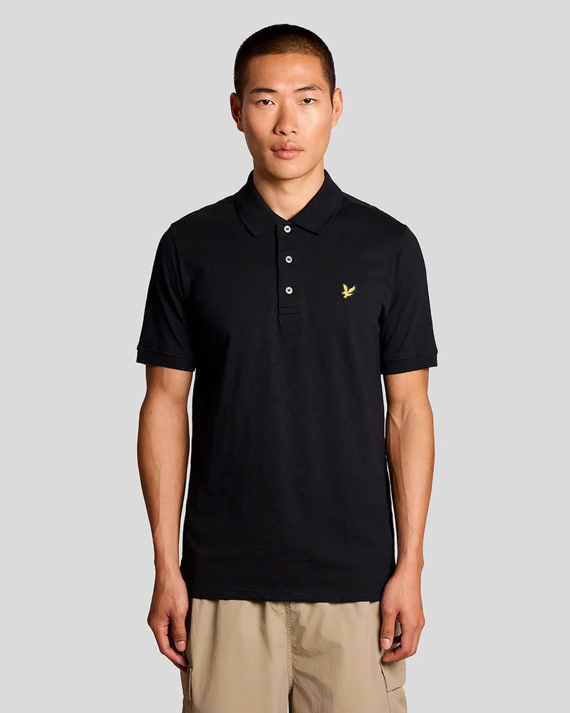Lyle & Scott Herren-Polohemd aus feiner Baumwolle (Slub-Baumwolle) | Tiefschwarz