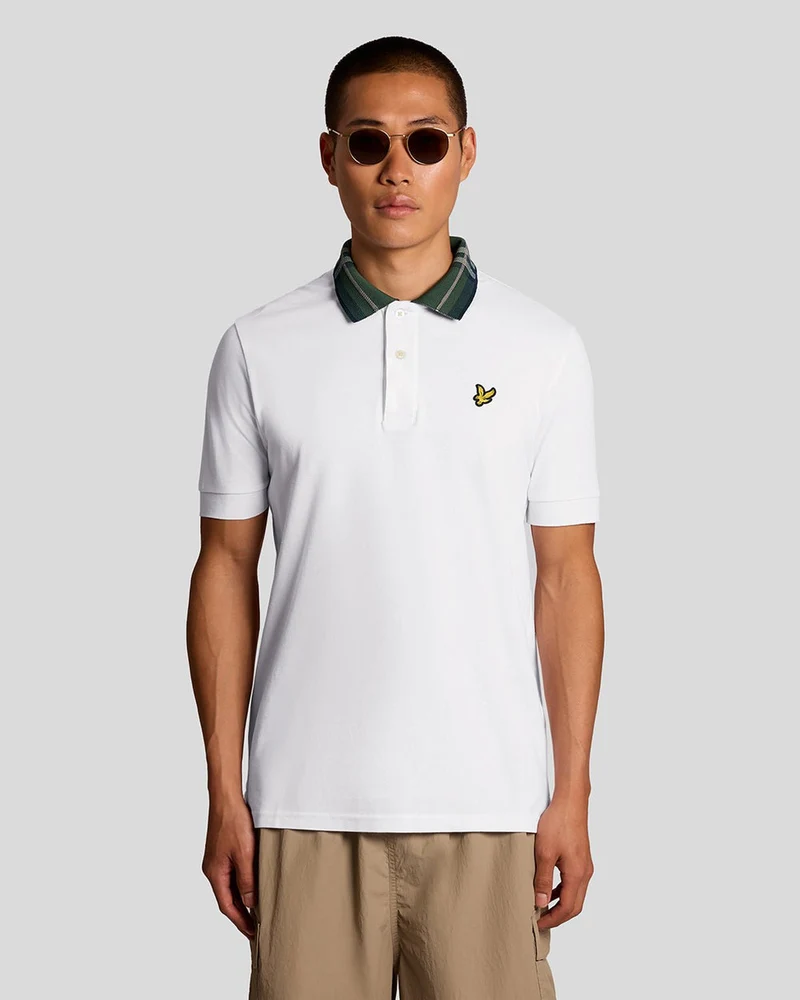 Lyle & Scott Herren-Poloshirt mit Tartankragen | Weiß