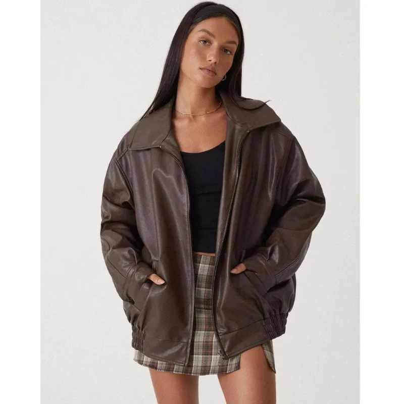 Heidi | Oversized Kunstlederjacke mit Reißverschluss