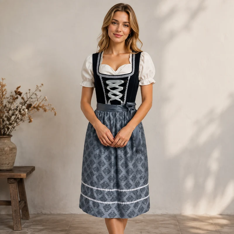 Ida | Damen Graue Traditionelles Oktoberfest Dirndl