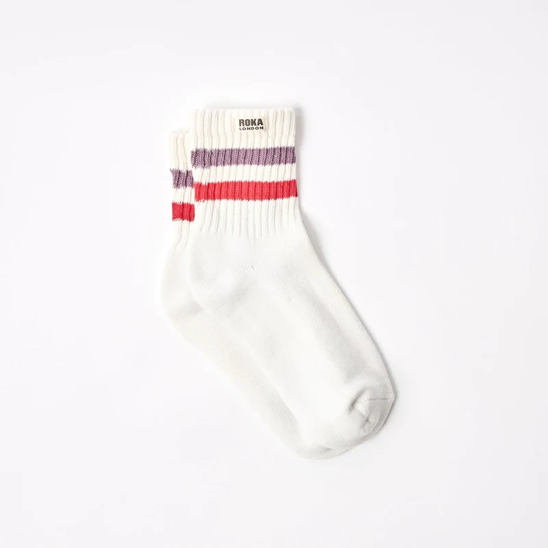 ROKA Windsor-Streifen-Socken aus Bio-Baumwolle | Flint /Rot