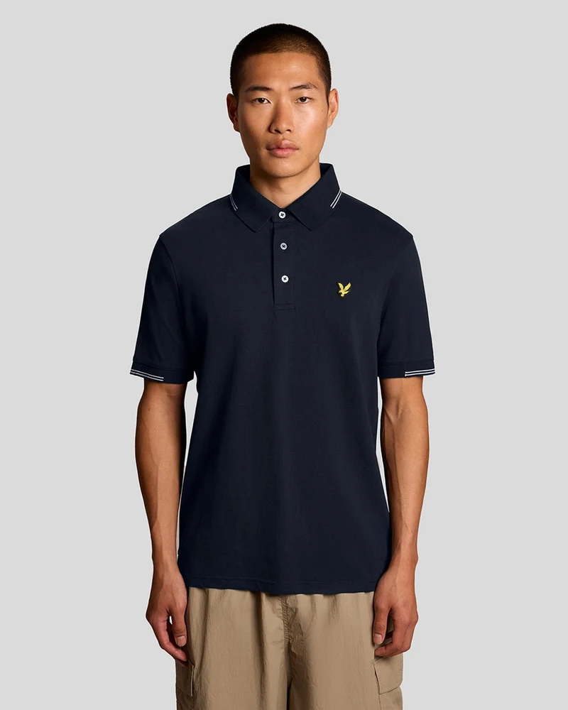 Lyle & Scott Herren-Poloshirt aus feiner Baumwolle mit Farbakzenten | Dunkelblau