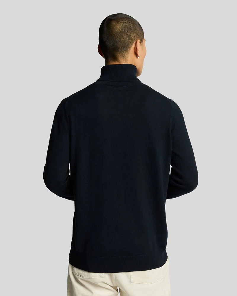 Lyle & Scott Herren-Rollkragenpullover aus Baumwollmerino | Dunkelblau