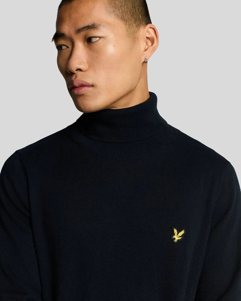 Lyle & Scott Herren-Rollkragenpullover aus Baumwollmerino | Dunkelblau