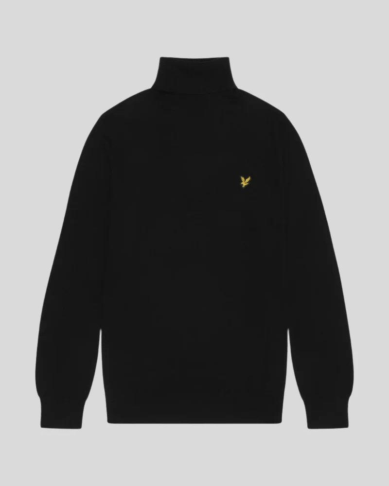 Lyle & Scott Herren-Rollkragenpullover aus Baumwollmerino | Tiefschwarz