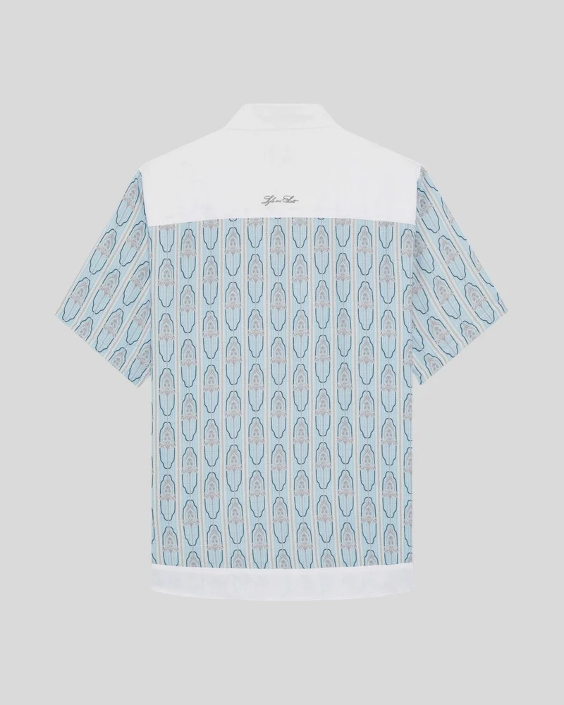 Lyle & Scott Herren Kurzarmhemd mit Blumenmuster | Mandelcreme, Parmablau